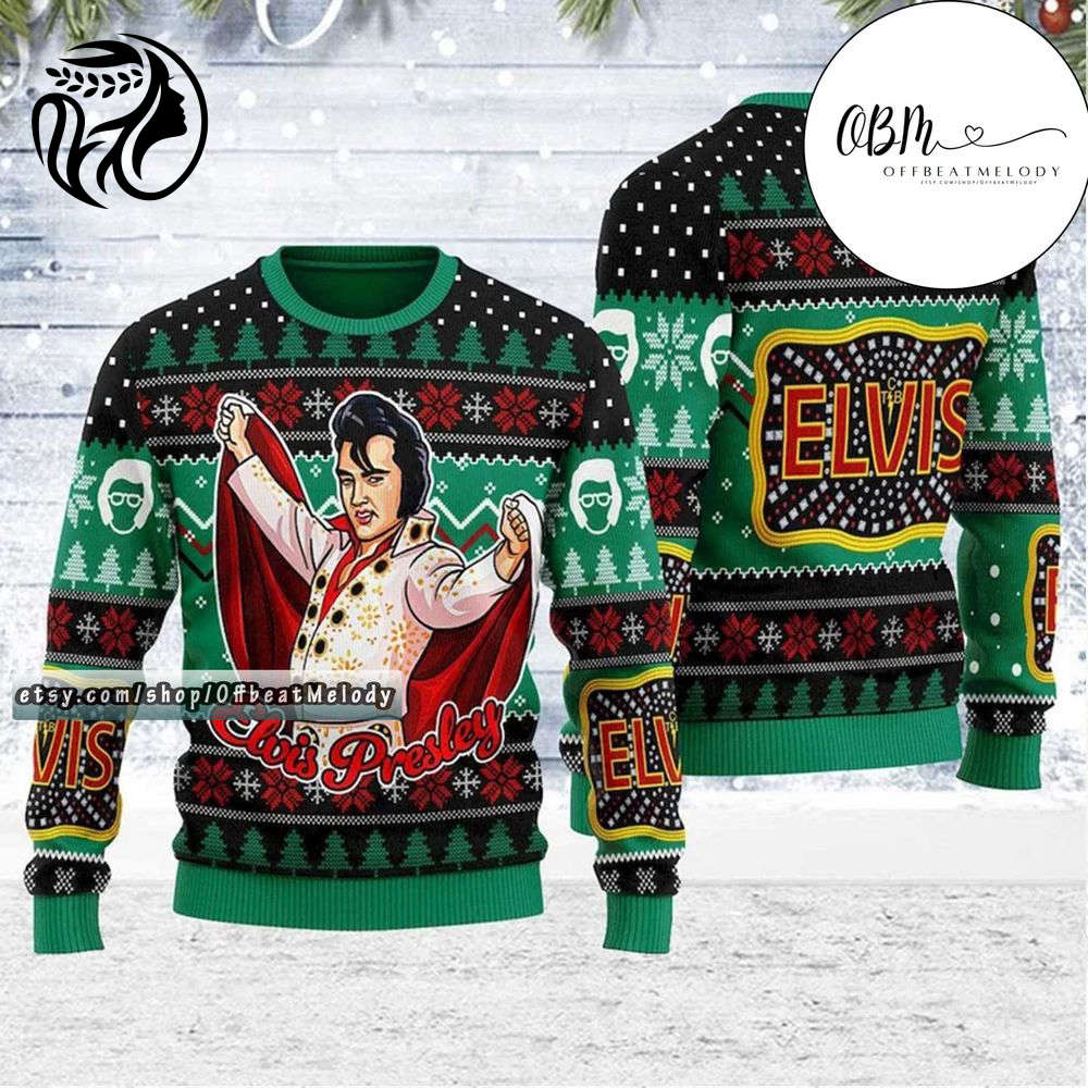 Elvis Belt Buckle Christmas Ugly Sweatshirt, Elvis Fan Ugly Sweater All Over Print, 2022 Christmas Ugly Sweater 3D Hoodie Sweatshirt