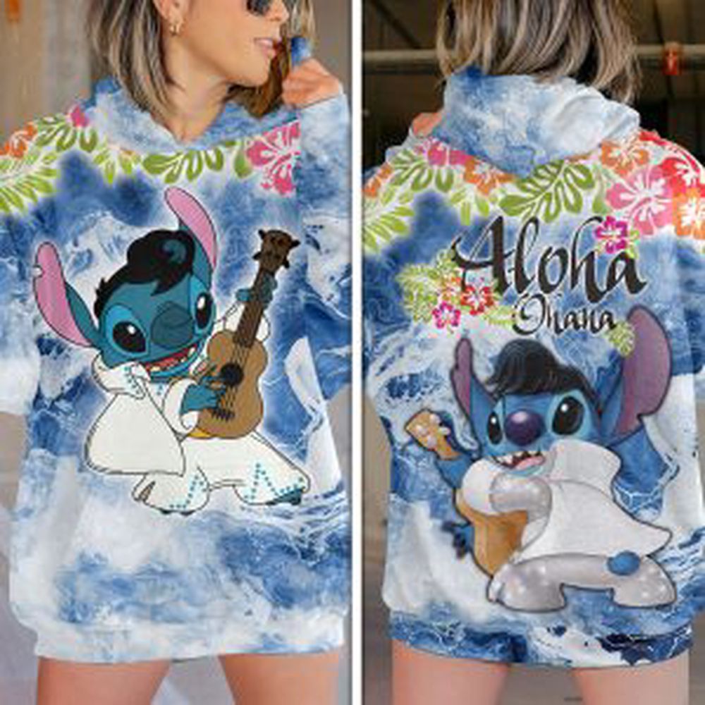 Elvis Presley x Stitch 3D All Over Print Hoodie , Sweatshirt T-Shirt – Gift for Women – Christmas Gift