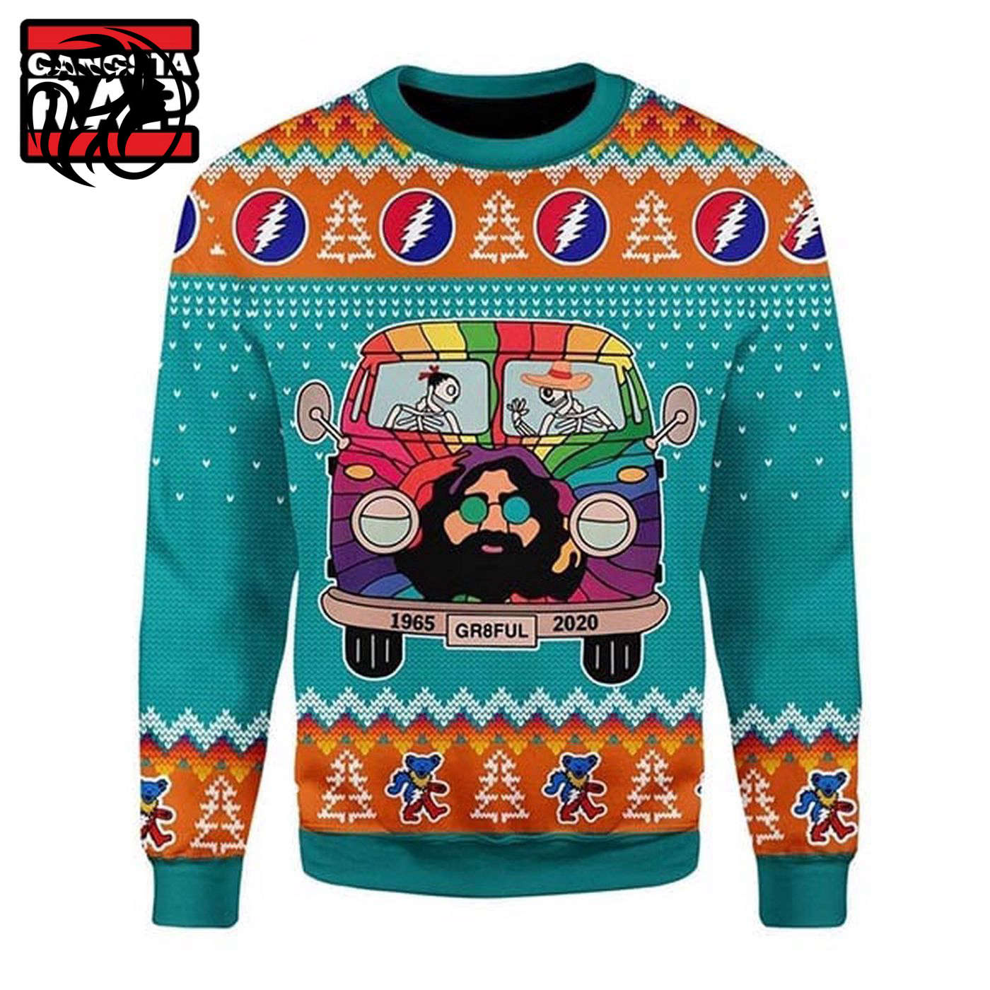 Grateful Dead 1965 Go By Bus Ugly Christmas Sweater