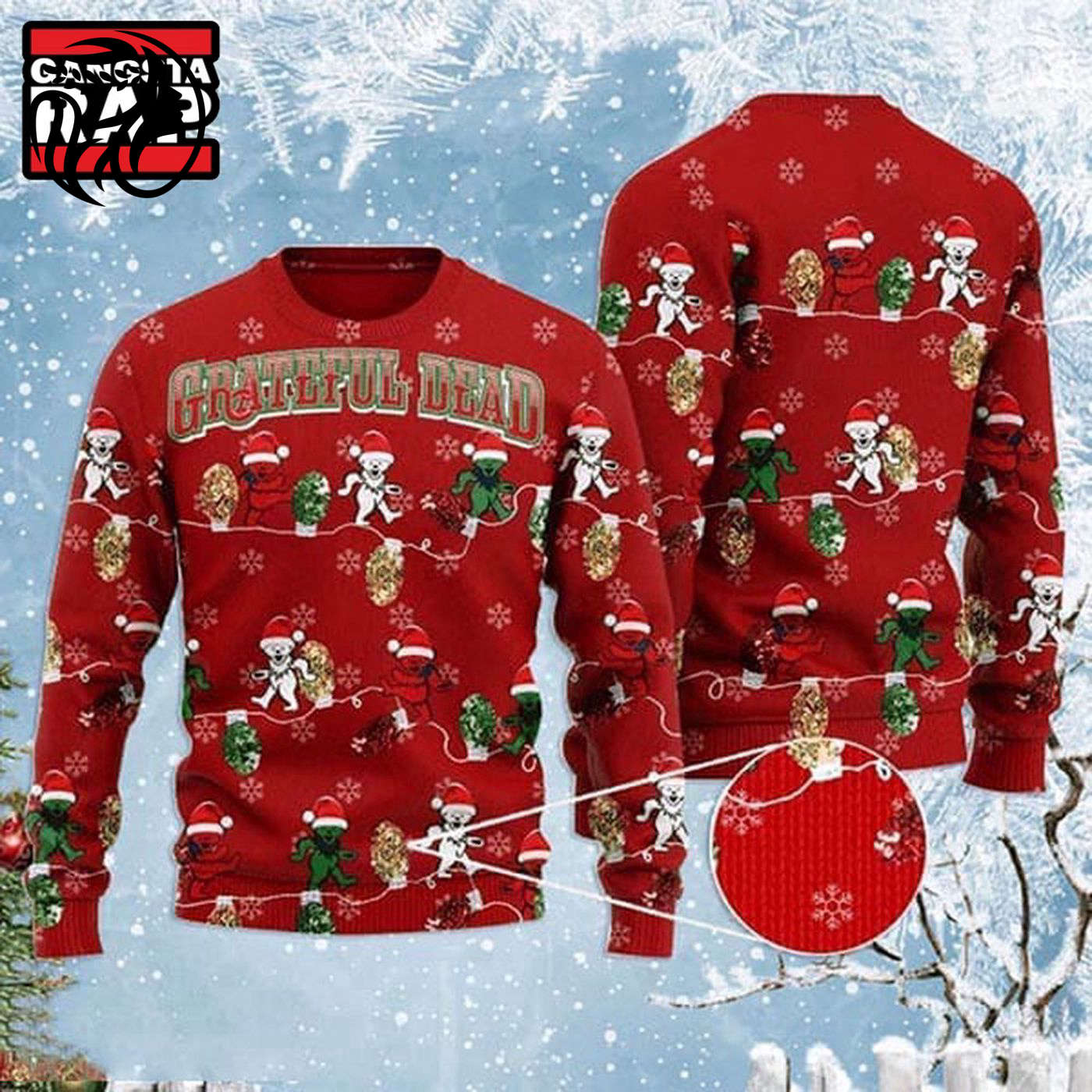 Grateful Dead Funny Bear Walking Rope Lights Ugly Christmas Sweater