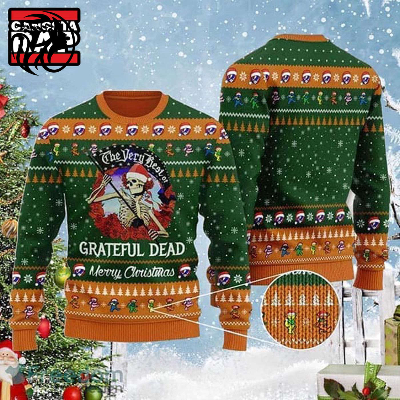 Grateful Dead The Very Best Of Skellington Green Ugly Christmas Sweater