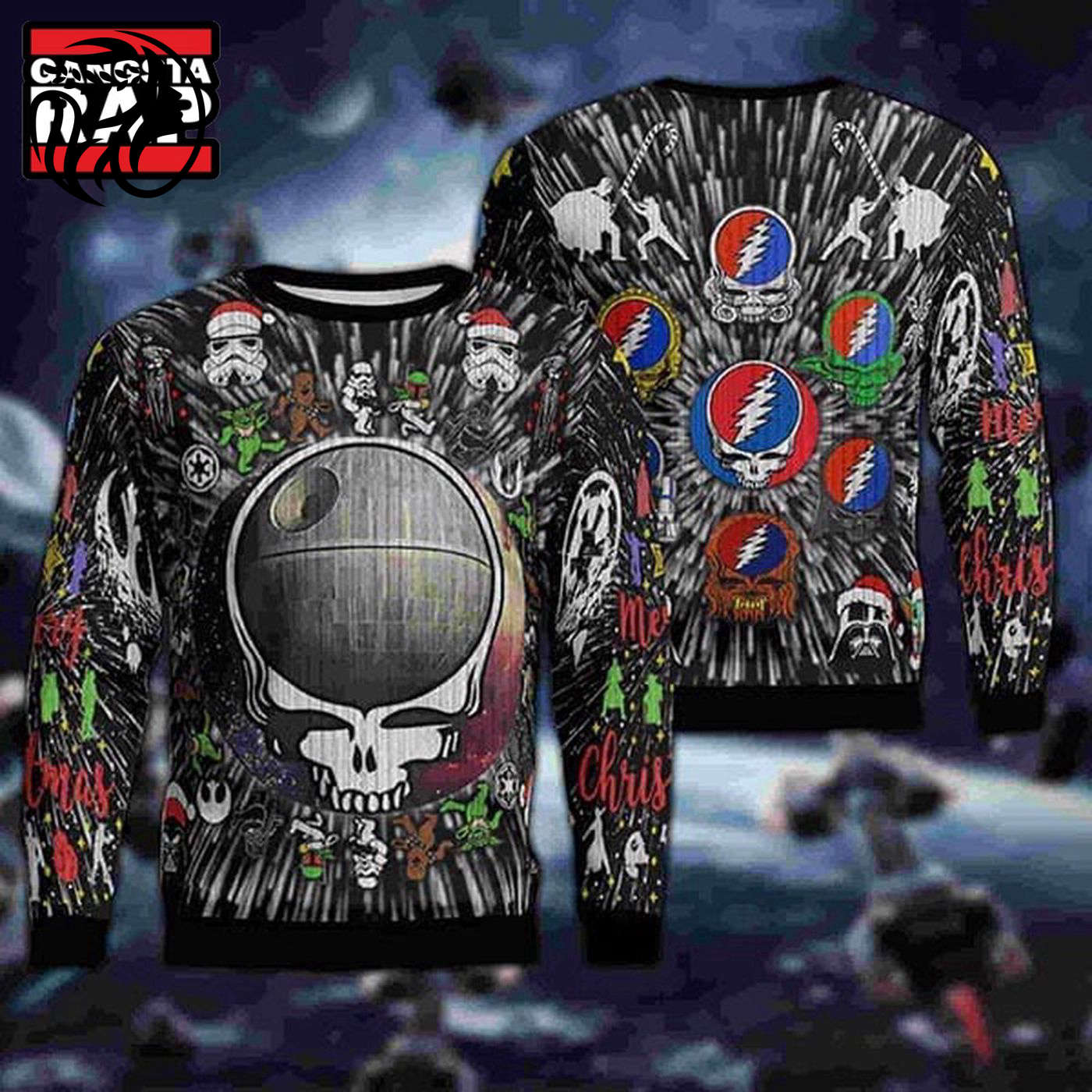 Grateful Dead X Star Wars Black Deep Ugly Christmas Sweater