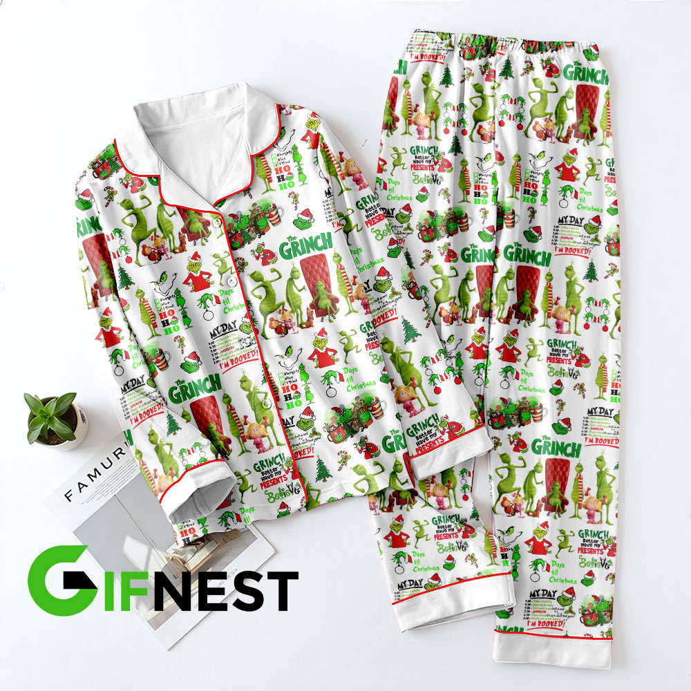 Grinch Button Down Pajamas Set –  Gift for Women – Christmas Gift