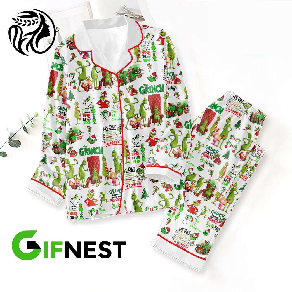 Grinch Button Down Pajamas Set –  Gift for Women – Christmas Gift