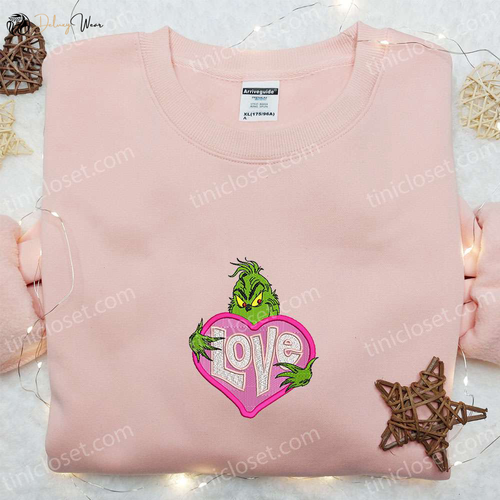 Grinch Love Pink Heart Sweatshirt: Movie Valentine Hoodie Couples Best Gift