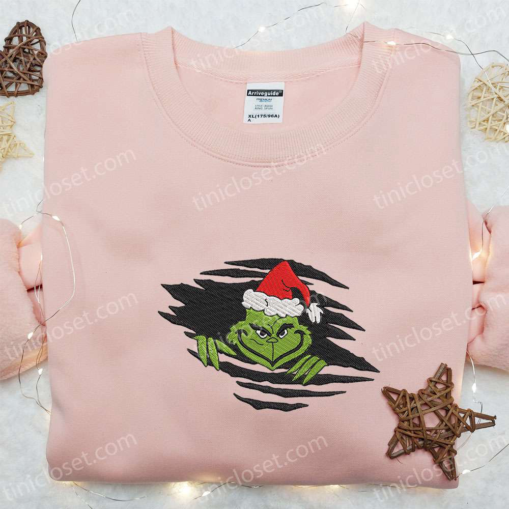 Grinch Merry Christmas Hoodie & T-shirt: Creepy Movie Embroidery – Best Gift Ideas
