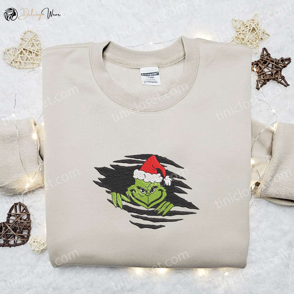 Grinch Merry Christmas Hoodie & T-shirt: Creepy Movie Embroidery – Best Gift Ideas