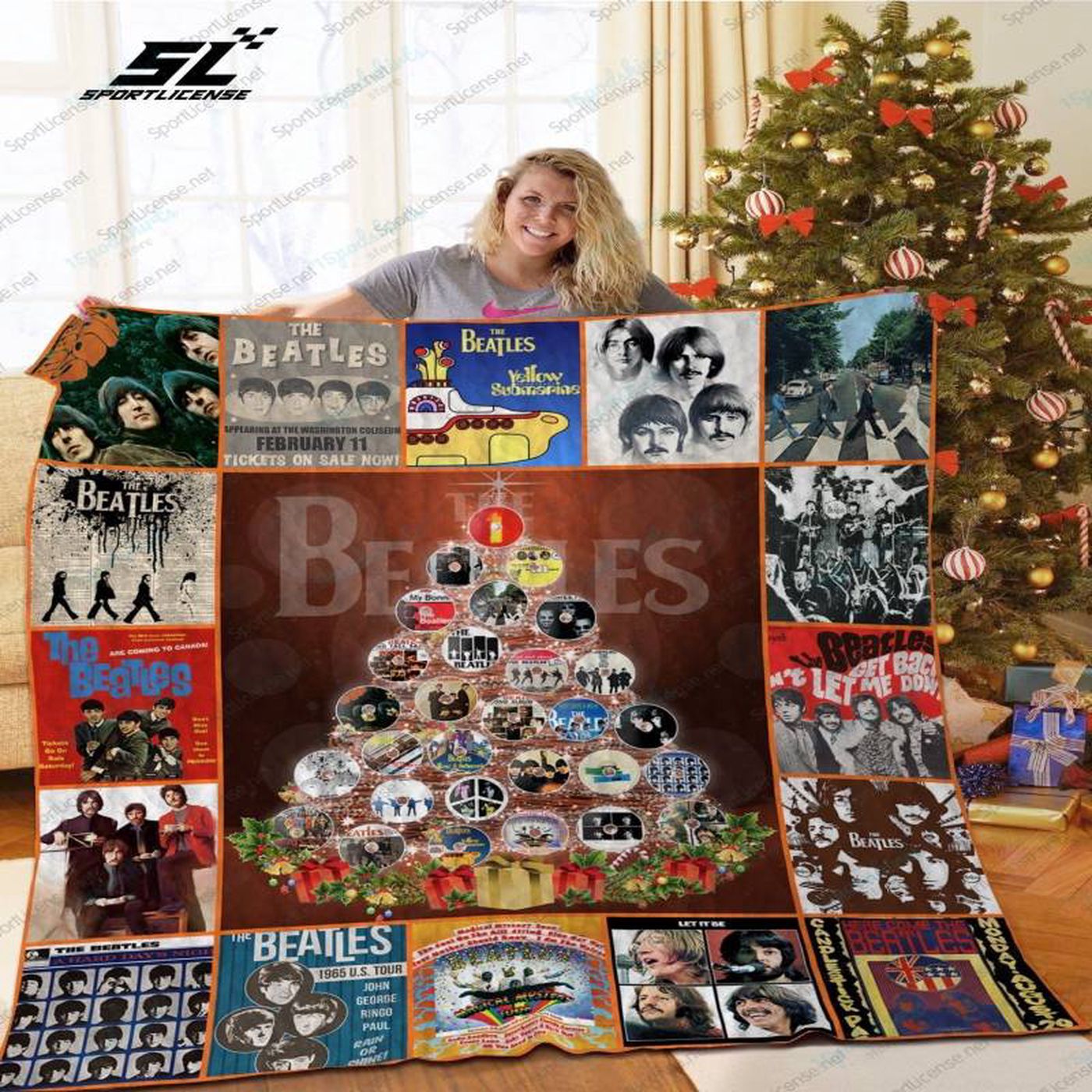 Get into the Festive Spirit with H The Beatles Album Tree Christmas Quilt Blanket