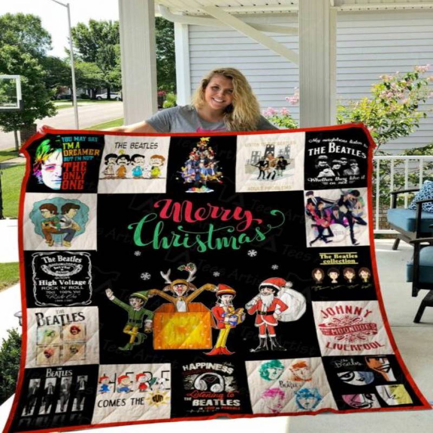 Homesweetquilt Beatles Merry Christmas Fleece Blanket – Sizes Small to X-Large HF0509