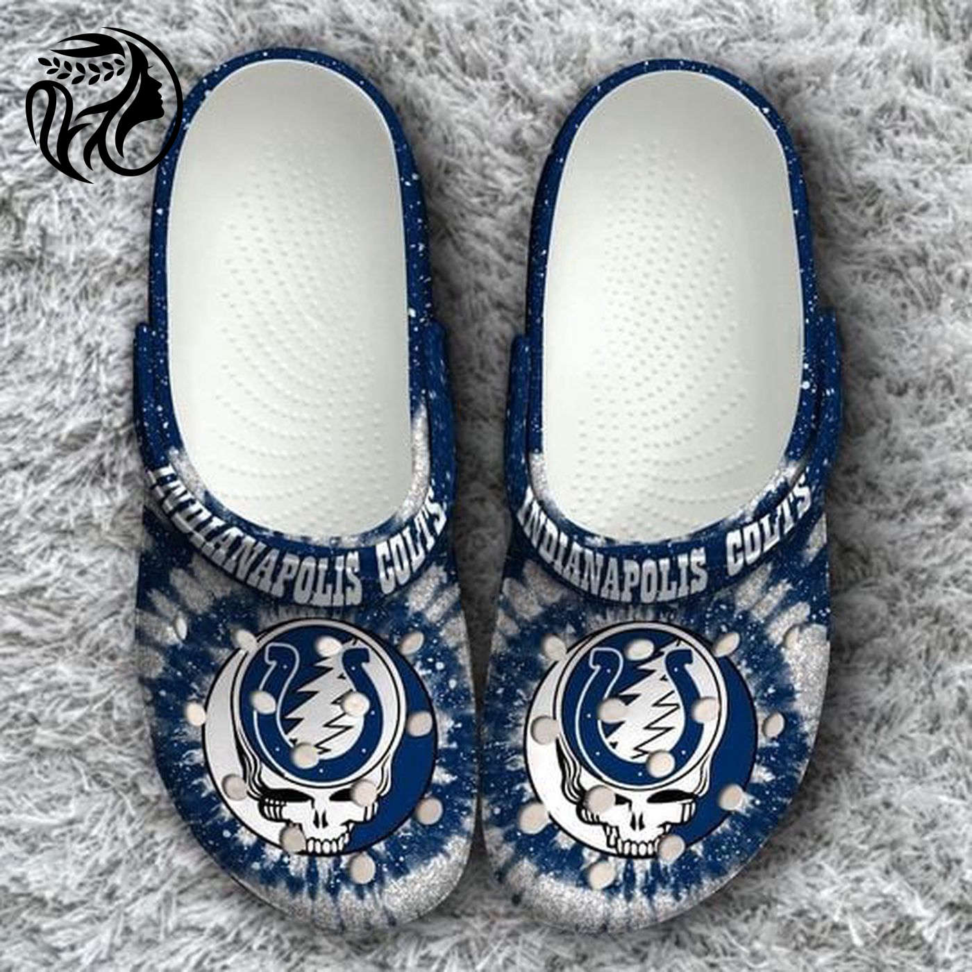 Indianapolis Colts Logo Grateful Dead Crocs Classic Clogs Shoes In Tie Dye Blue