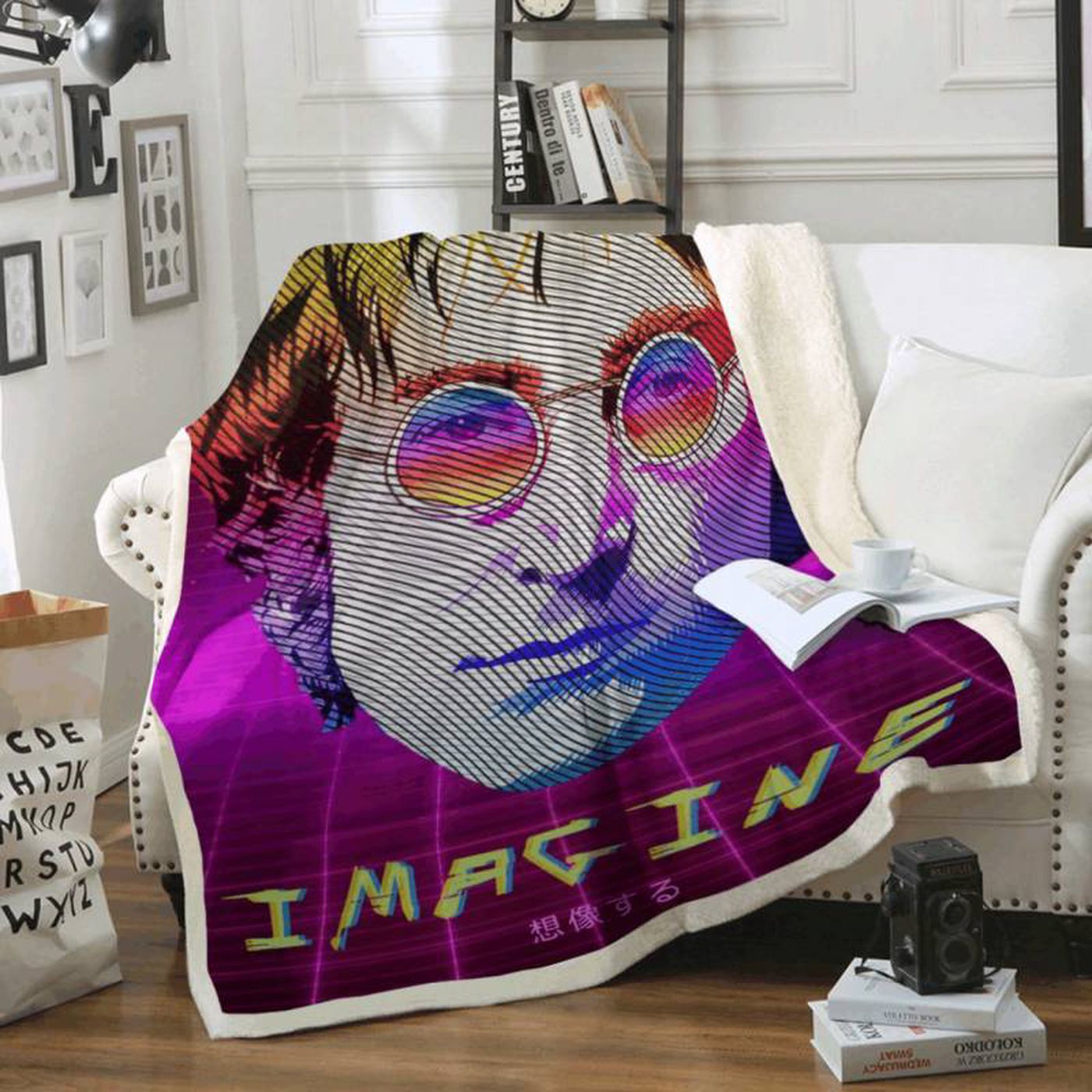 John Lennon Imagine The Beatles PopArt Fleece Blanket – Cozy Music-inspired Bedding for Beatles Fans