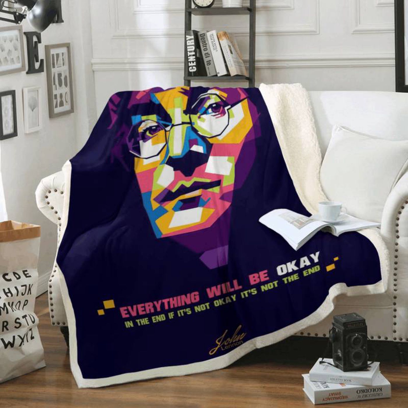John Lennon Beatles English Rock Band Fleece Blanket: Artistic Tribute for Ultimate Music Fans