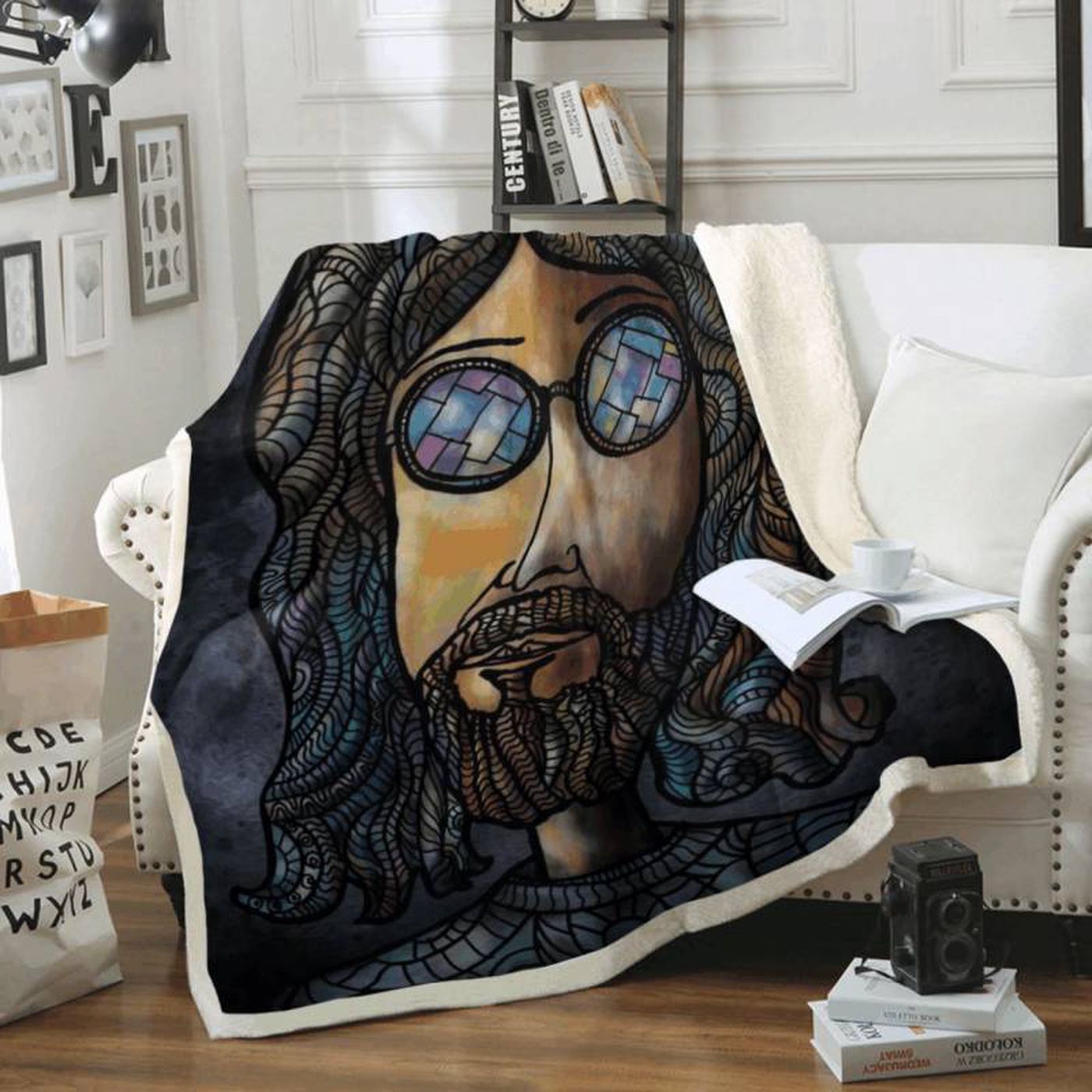 Rock with John Lennon: The Beatles Legend 1960 Fleece Blanket – Perfect Music Memorabilia!