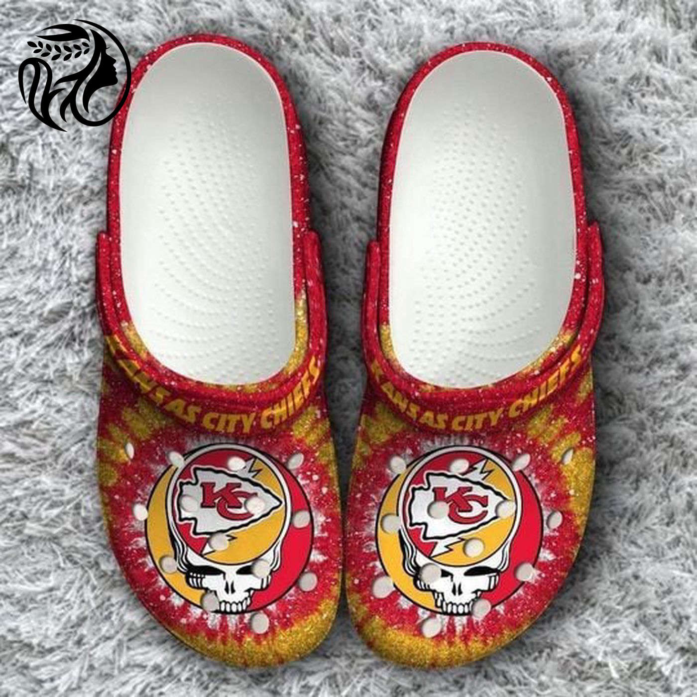 Kansas City Chiefs Logo Grateful Dead Pattern Crocs Classic Clogs Shoes In Red