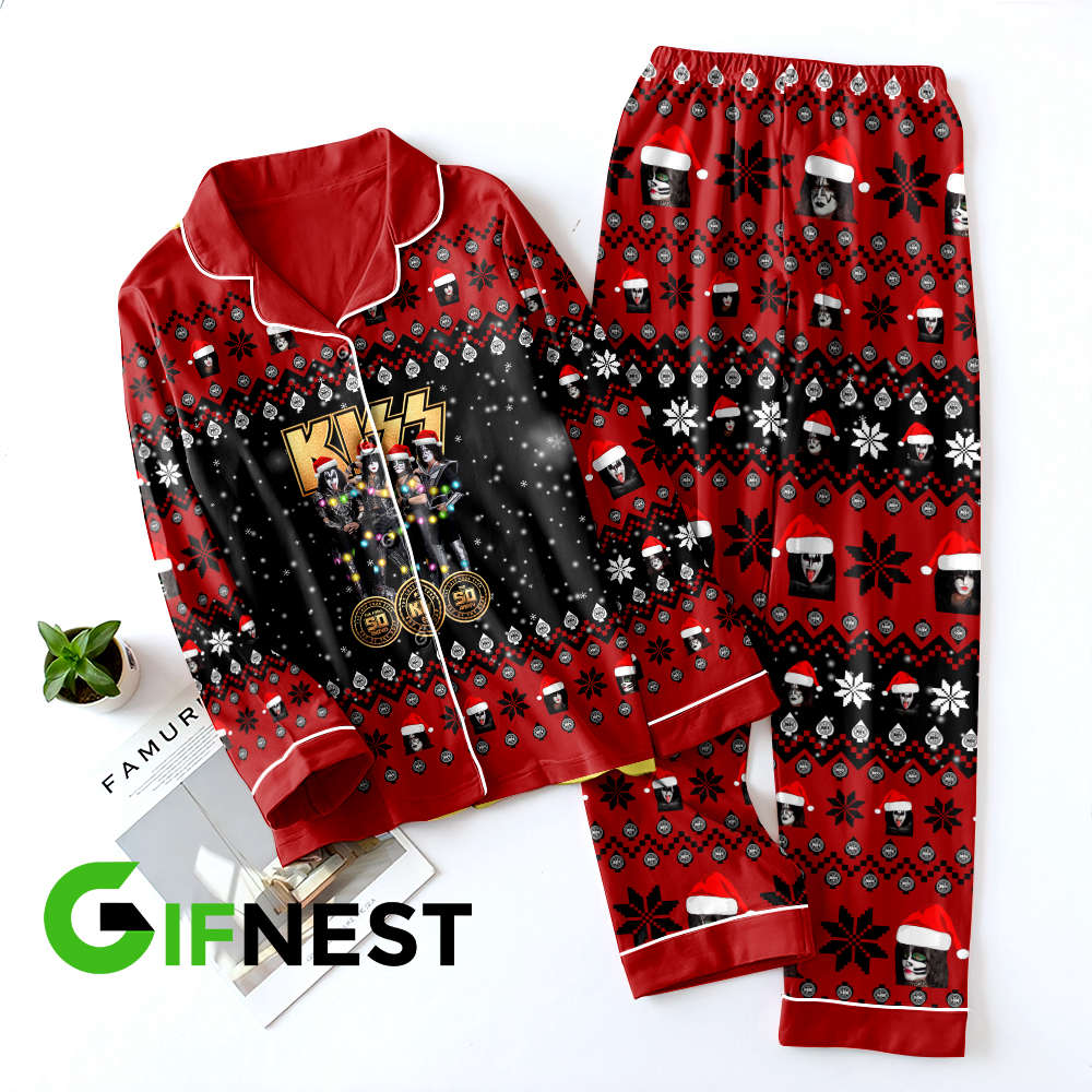 Kiss Band Button Down Pajamas Set – Gift for Women – Christmas Gift