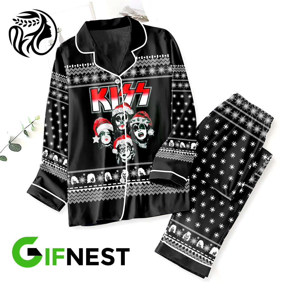 Kiss Band Button Down Pajamas Set – Gift for Women – Christmas Gift
