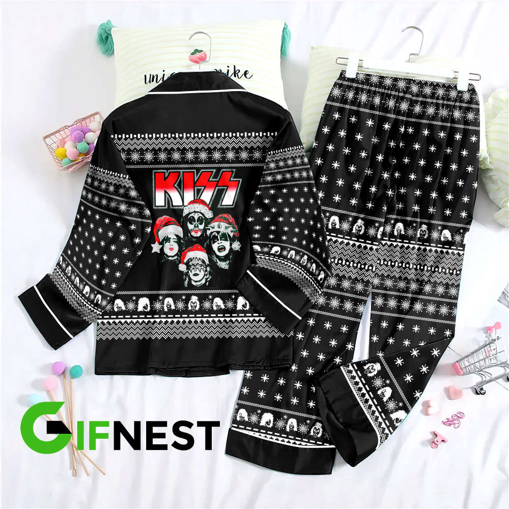 Kiss Band Button Down Pajamas Set – Gift for Women – Christmas Gift