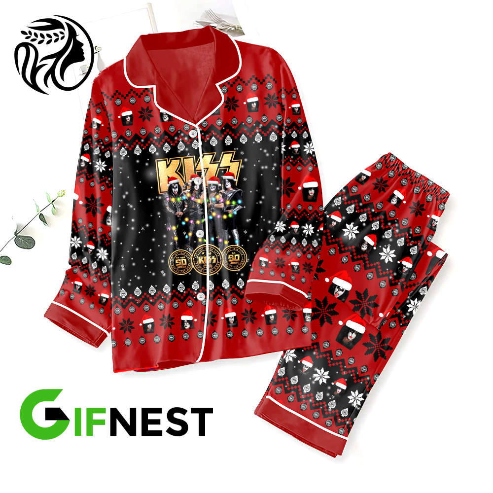 Kiss Band Button Down Pajamas Set – Gift for Women – Christmas Gift