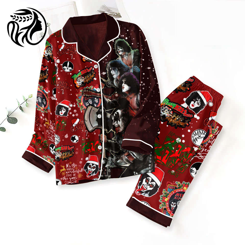 Kiss Band Button Down Pajamas Set –  Gift for Women – Christmas Gift