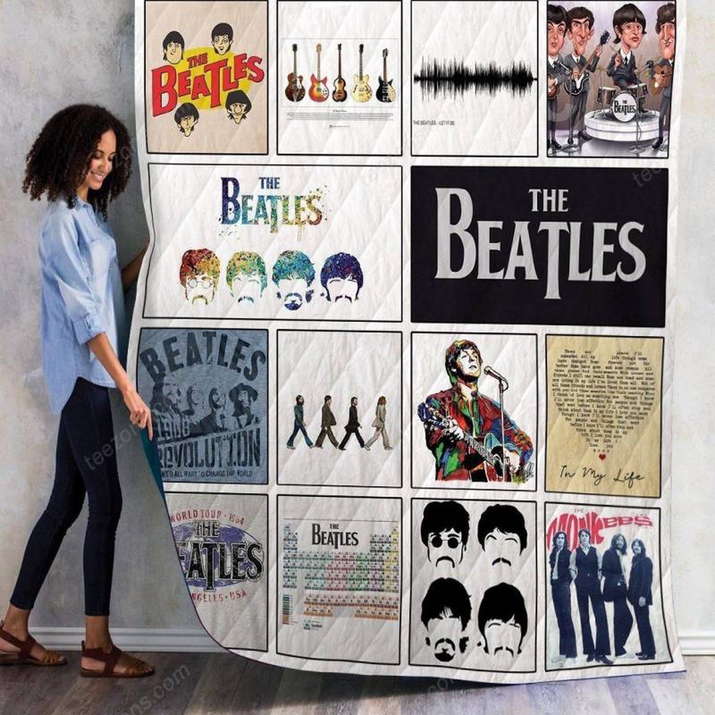 M The Beatles Album Quilt Blanket Gift: Cozy Fabrics Celebrating Iconic Band – Shop Now!
