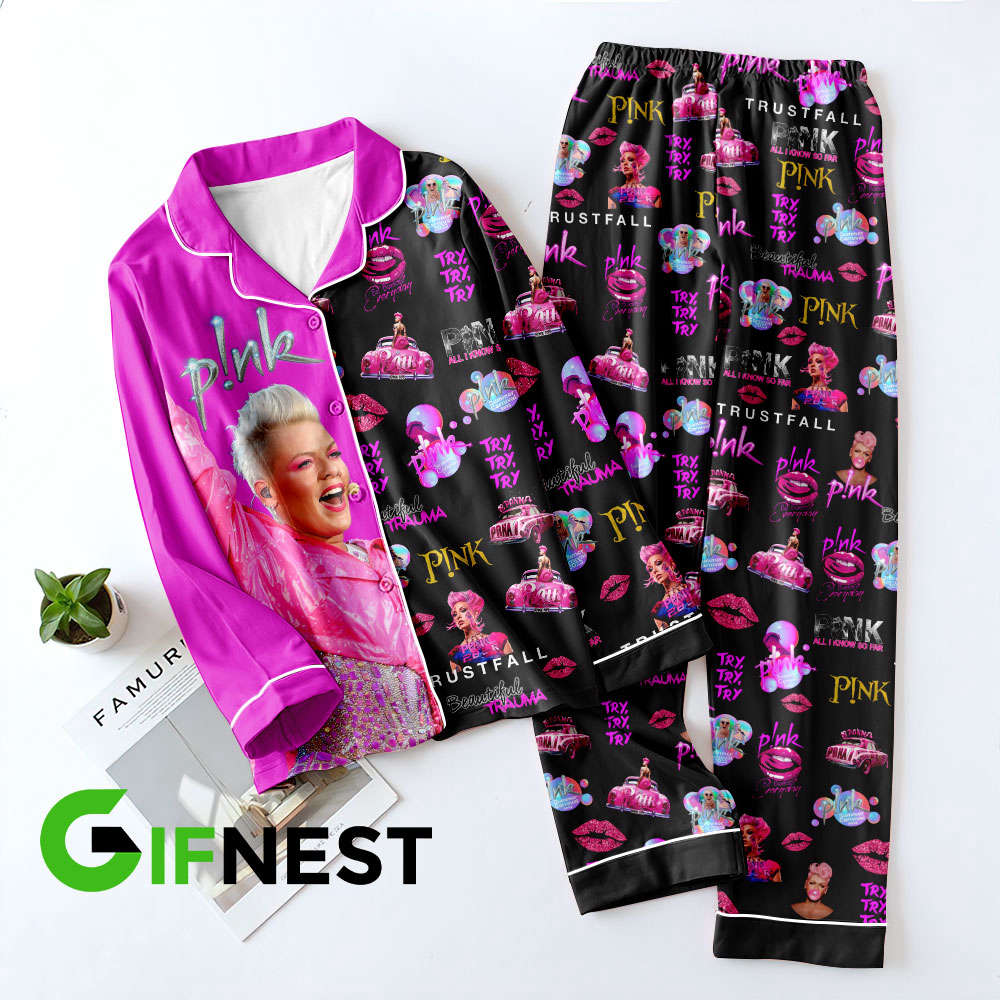 P!nk Button Down Pajamas Set –  Gift for Women – Christmas Gift
