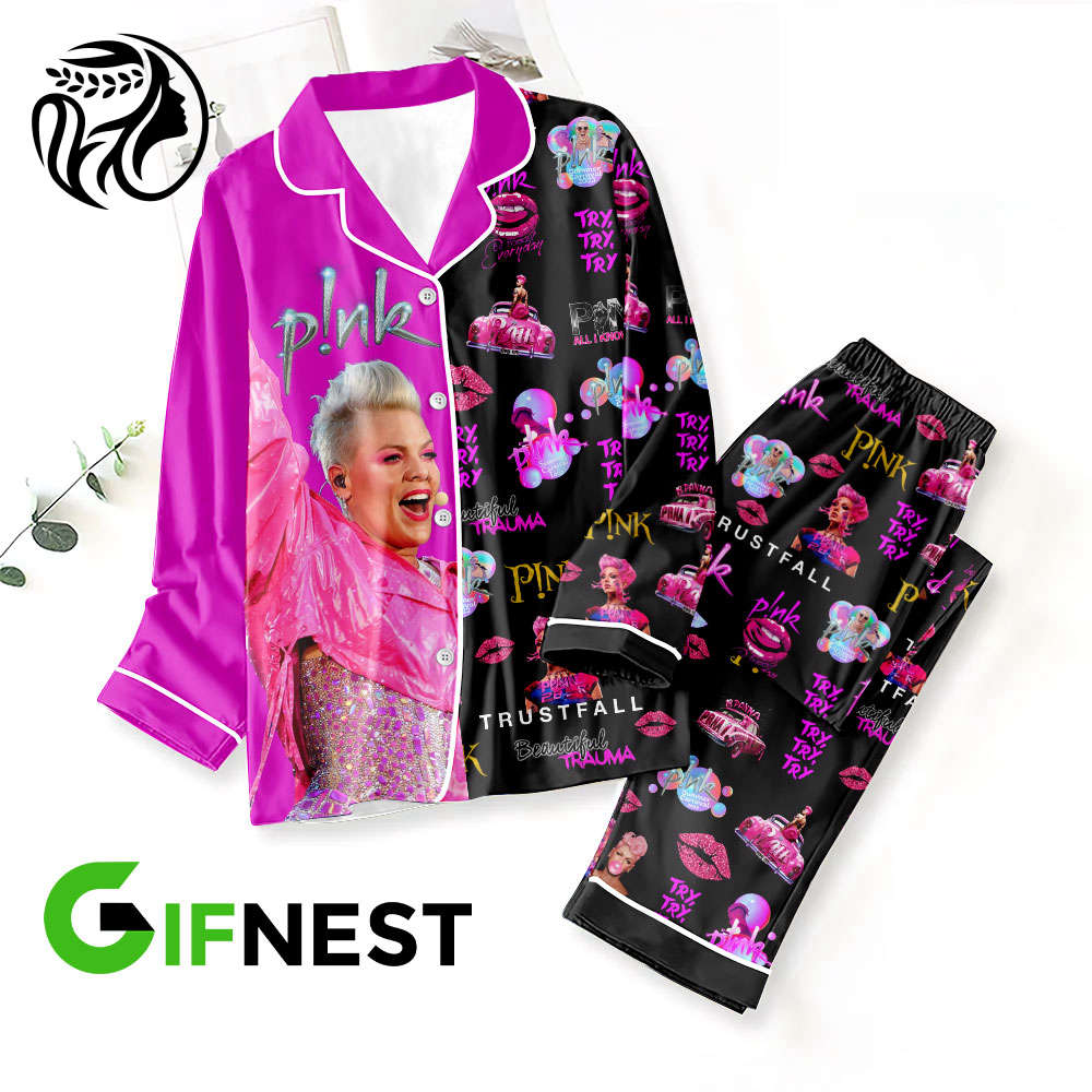 P!nk Button Down Pajamas Set –  Gift for Women – Christmas Gift
