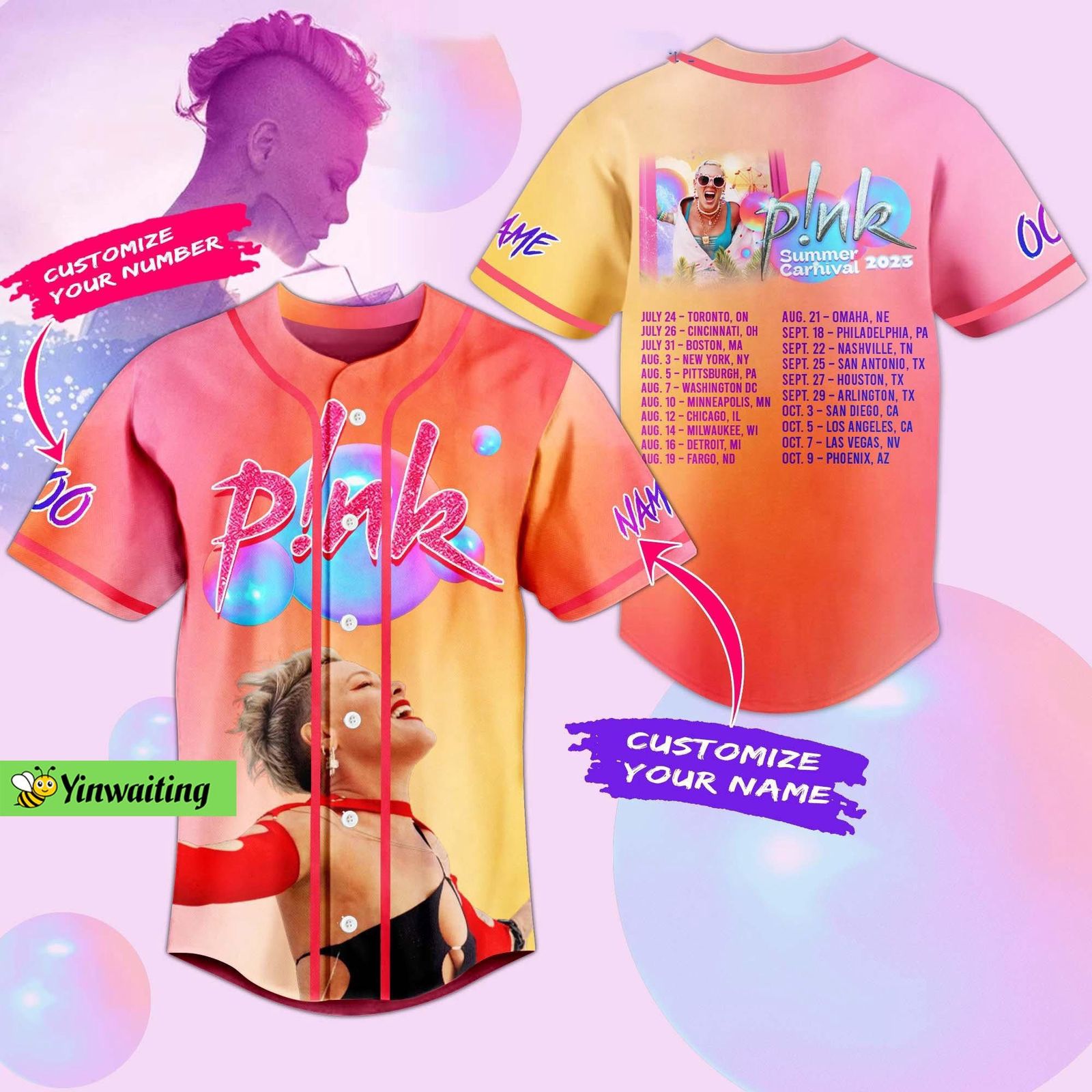 P!nk Pink Baseball Jersey – Tour Shirt for Pink Summer Carnival Custom Name Shirt
