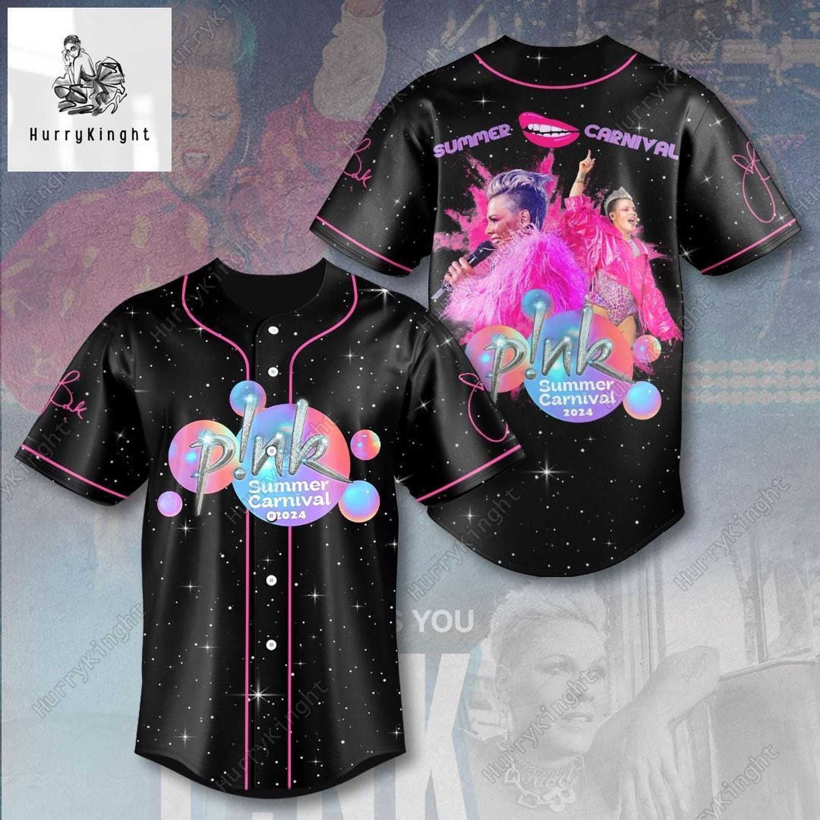 P!nk Pink Singer Summer Carnival 2024 Tour Baseball Jersey – Music Tour Shirt with Pink Album 2024 Design