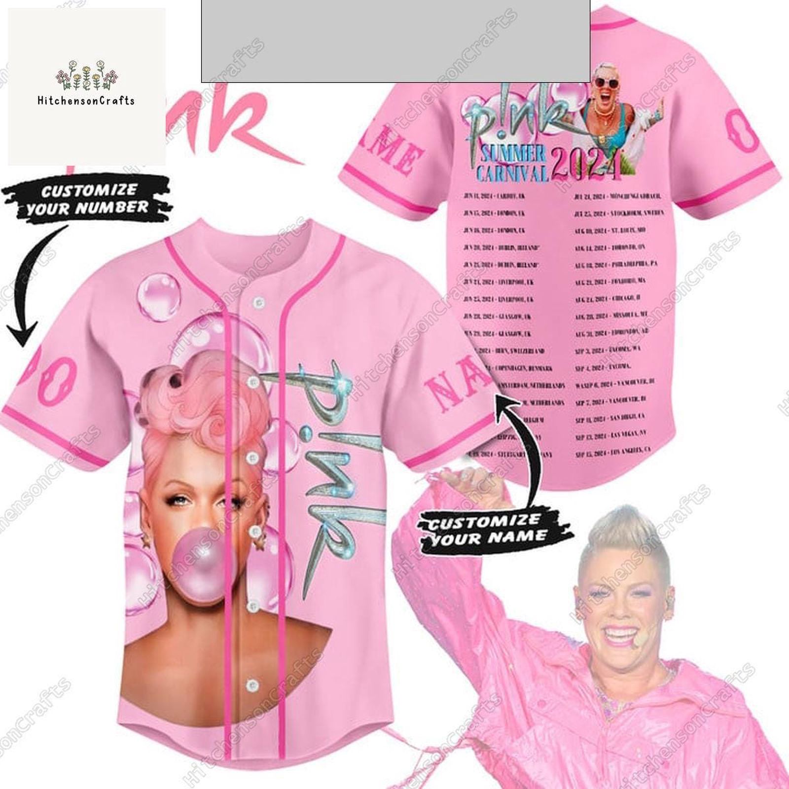 P!nk Pink Summer Carnival Tour 2024: Personalized Baseball Jersey & Gifts for Fans