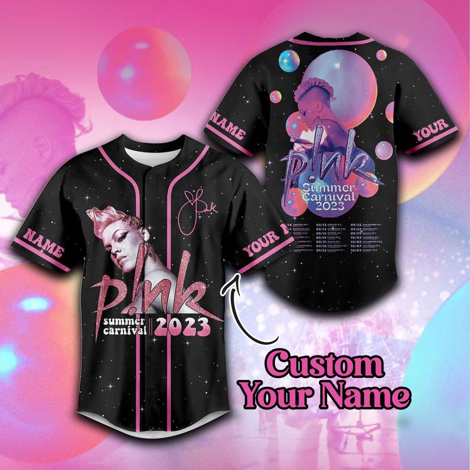 P!nk Summer Carnival 2023 Baseball Jersey: Fun & Stylish Athletic All Over Print Hoodie , Sweatshirt T-Shirt for a Memorable Summer!