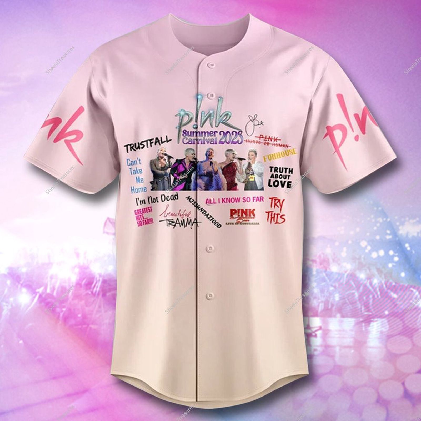 P!nk Summer Carnival 2023 Personalized Adult Baseball Jersey: Trustfall Album Edition – Stand Out with Customized Style!