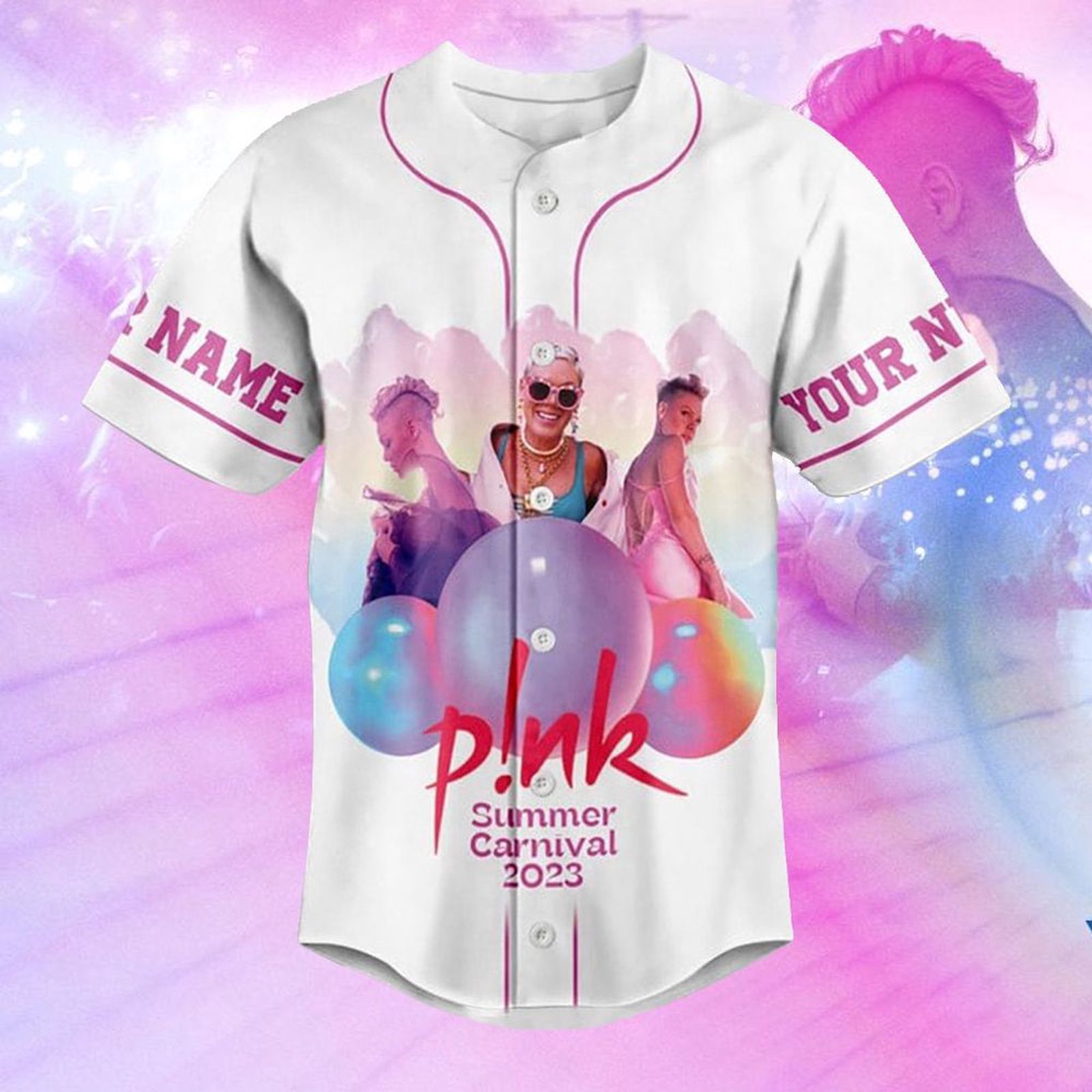 P!nk Summer Carnival 2023: Personalized Adult Baseball Jersey – Customizable Trendy and Fun!
