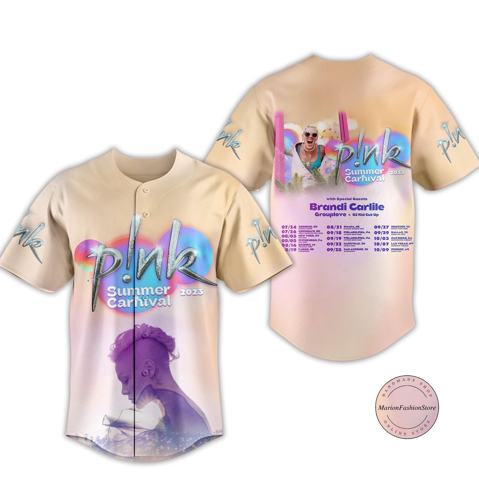 P!nk Summer Carnival Baseball Jersey: Stylish and Vibrant Pink Summerwear for a Fun-filled Carnival Season!
