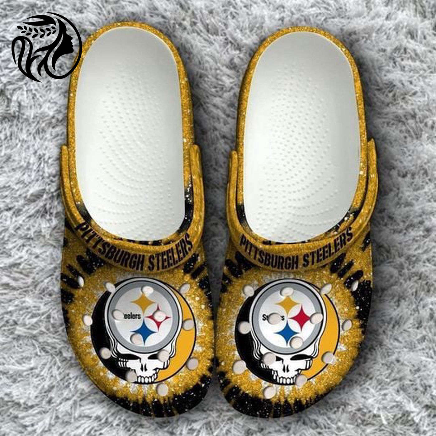 Pittsburgh Steelers Grateful Dead Crocs Classic Clogs Shoes In Black Yellow
