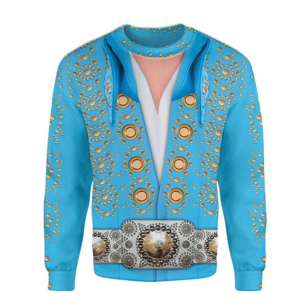 Singer Elvis Presley Blue Pinwheel Jumpsuit Cosplay Custom 3D All Over Printed Sweatshirt