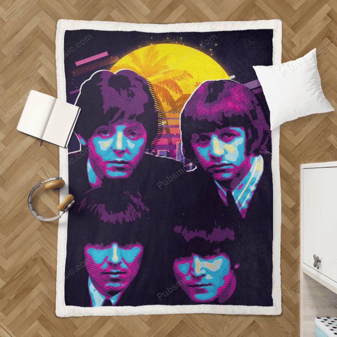 The Beatles 80s Retro Music Sherpa Fleece Blanket: Cozy Nostalgia for Fans of the Fab Four!