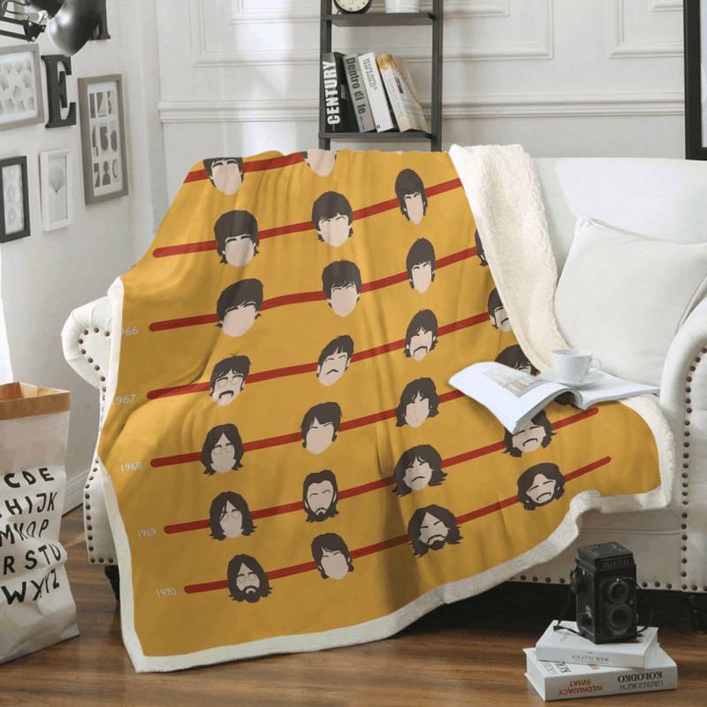 The Beatles Anniversary Art Fleece Blanket – Celebrate with Iconic Beatles Haircuts!