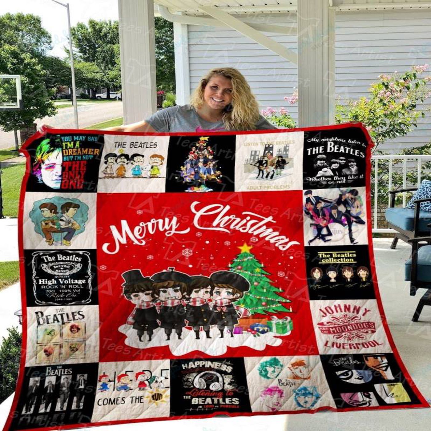 Iconic Beatles Quilt Blanket 01182 – Cozy Tribute to the Fab Four with Vibrant Design!