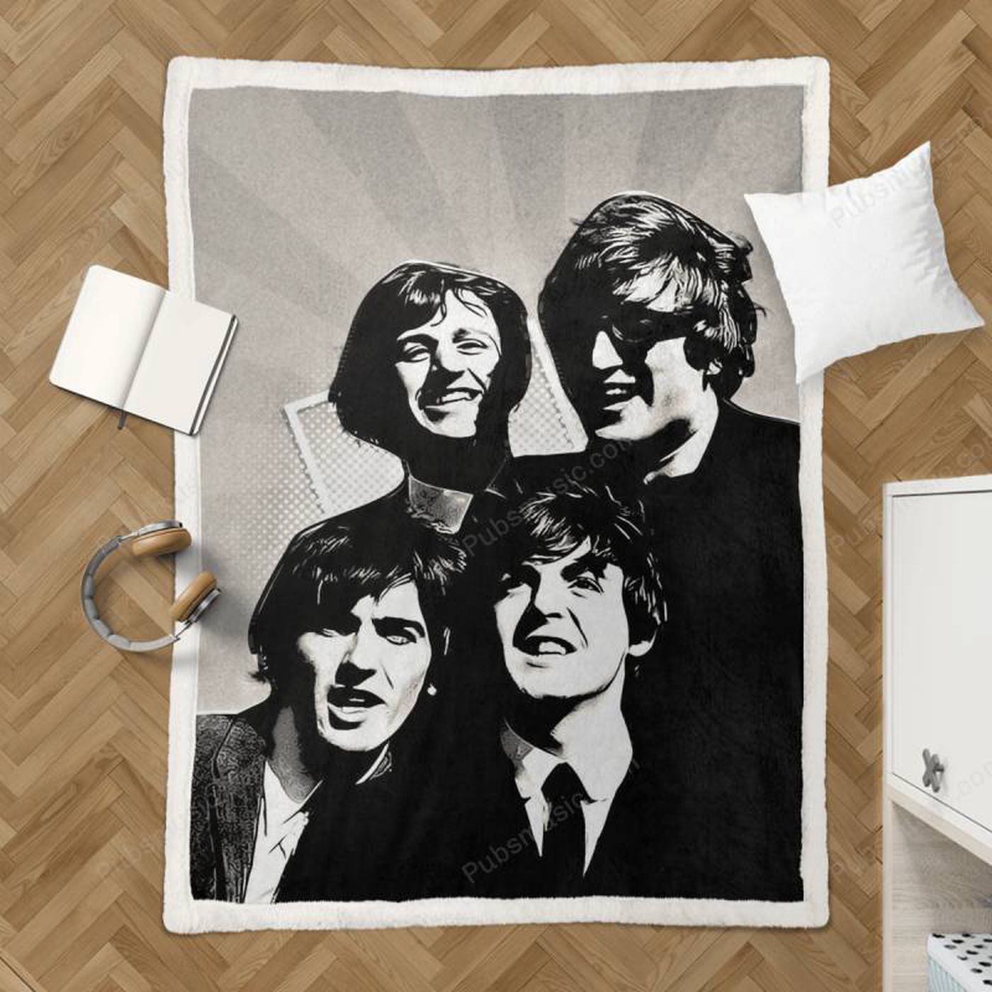 The Beatles Retro Fansart Sherpa Fleece Blanket: Cozy up with this iconic band-inspired throw!