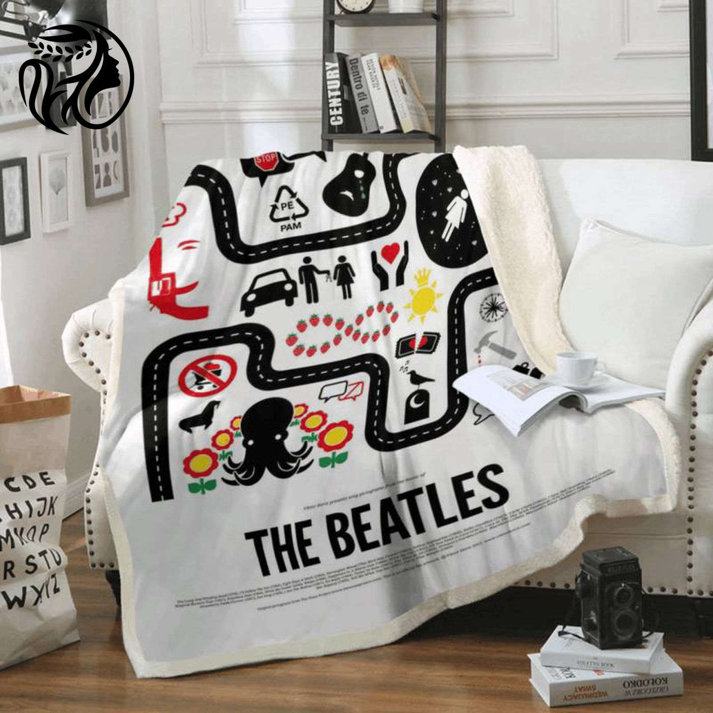 The Beatles Rock Band Music Pictogram Art Fleece Blanket: Cozy & Stylish Merch for Music Lovers!