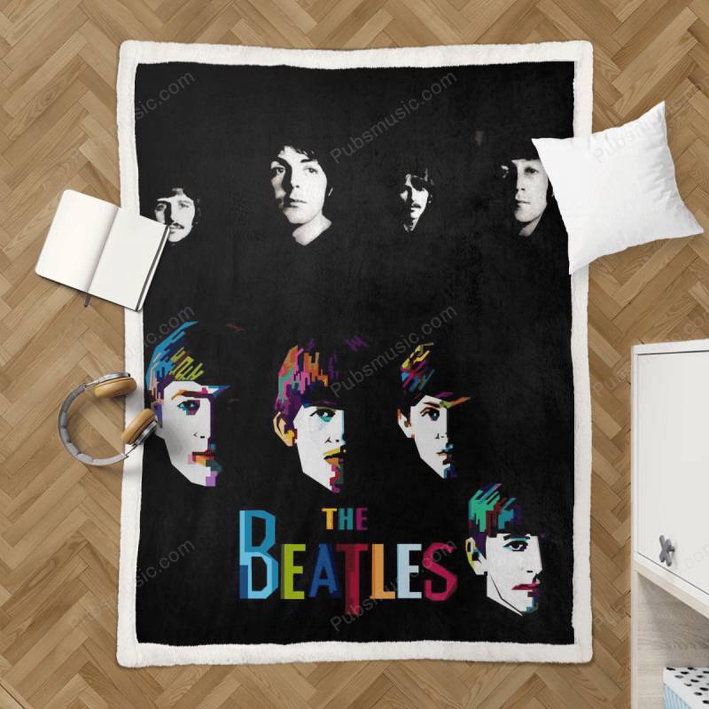 The Beatles WPAP Sherpa Fleece Blanket: Cozy Tribute to Iconic Band Shop Now!