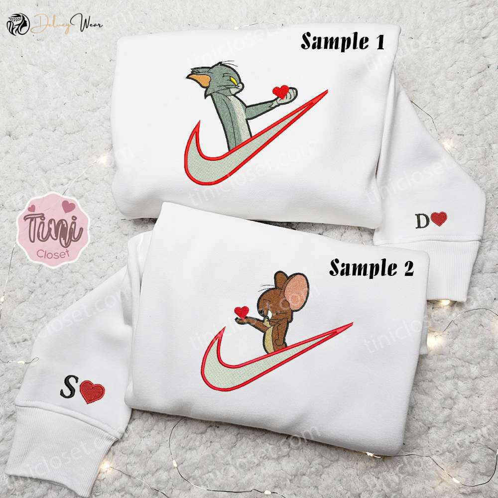 Tom And Jerry Giving Heart x Nike Couple Shirt: Cartoon Hoodie Valentine’s Day Sweatshirt