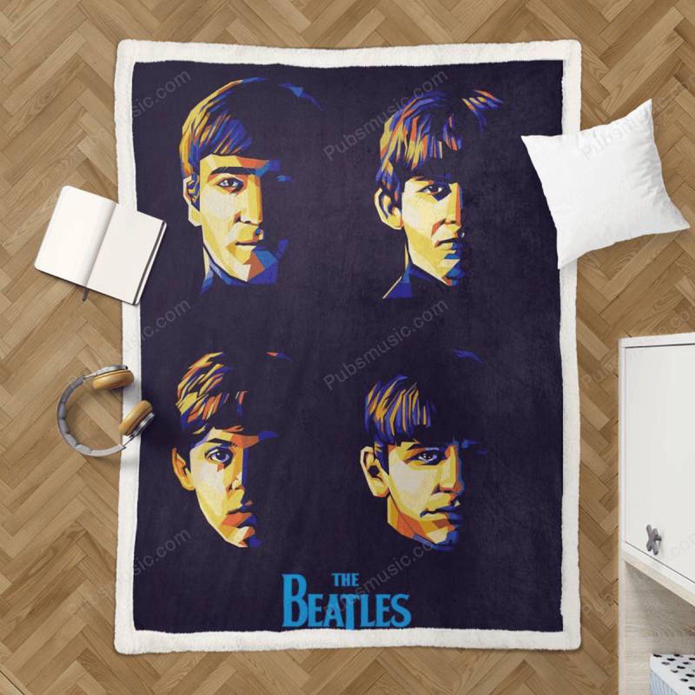 Beatles WPAP Popart Sherpa Fleece Blanket: Cozy Up with Iconic Pop Art Design!