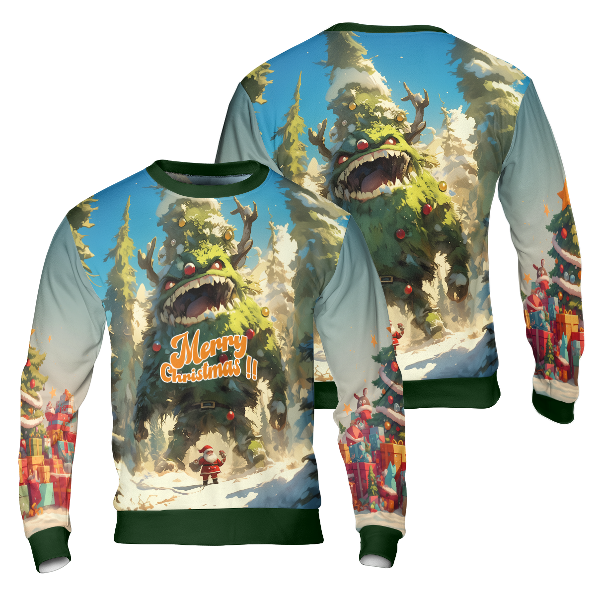 Get Festive with HYPERFAVOR s Christmas Tree Monster Ugly Sweater & Santa Merry Christmas Sweater