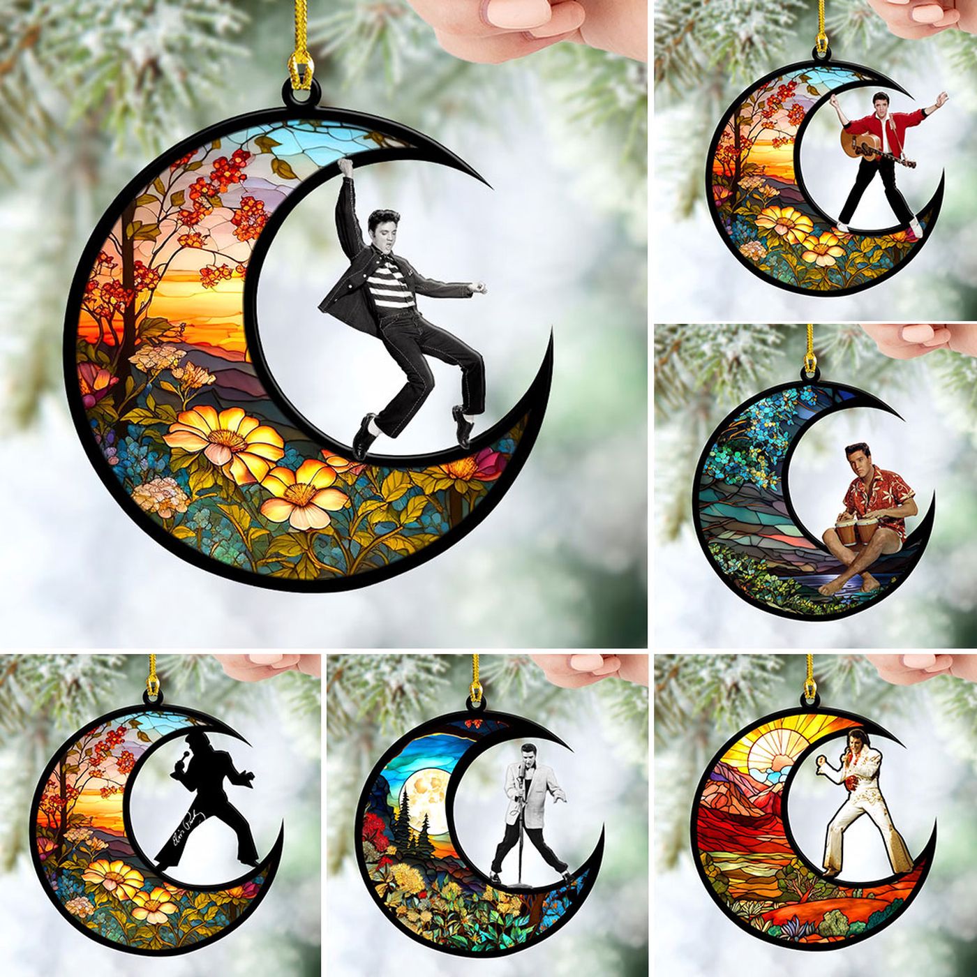 6PCS Elvis Presley 2-Side Printed Acrylic Ornament Set