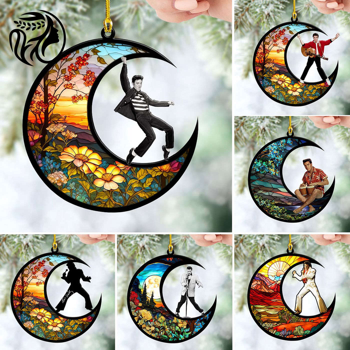 6PCS Elvis Presley 2-Side Printed Acrylic Ornament Set