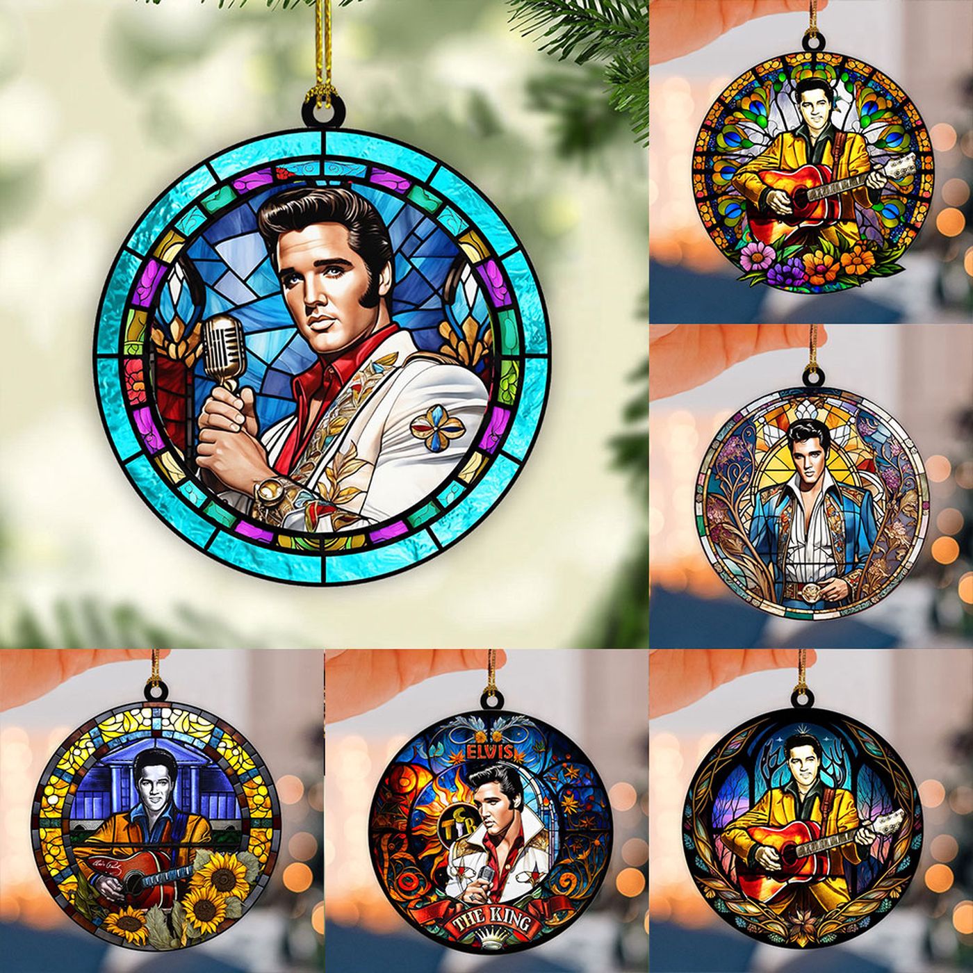 6PCS Elvis Presley 2-Side Printed Acrylic Ornament Set