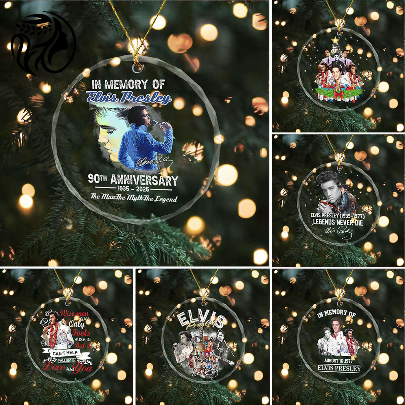 6PCS Elvis Presley Custom Glass Ornament Gift