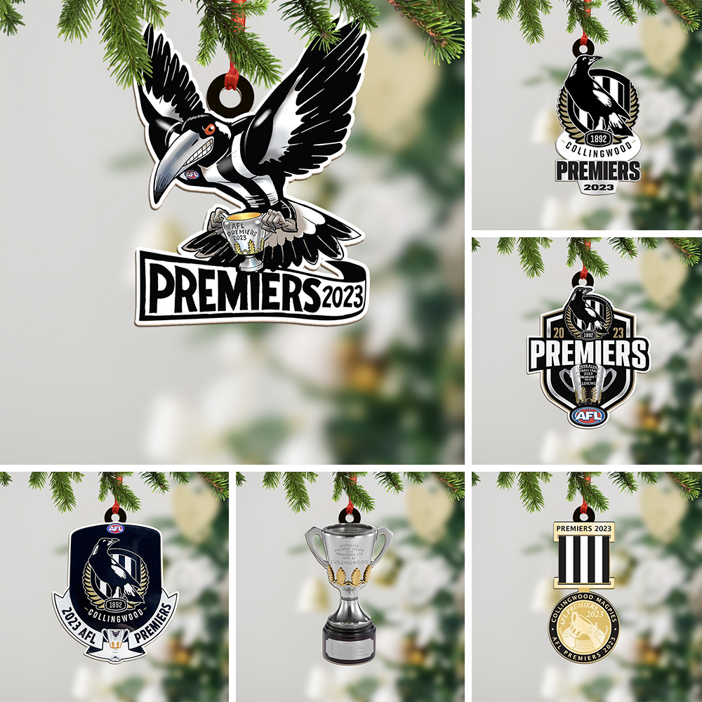 6PCS 2023 AFL Premiers Collingwood FC Clear 1-Sided Acrylic Ornament Set