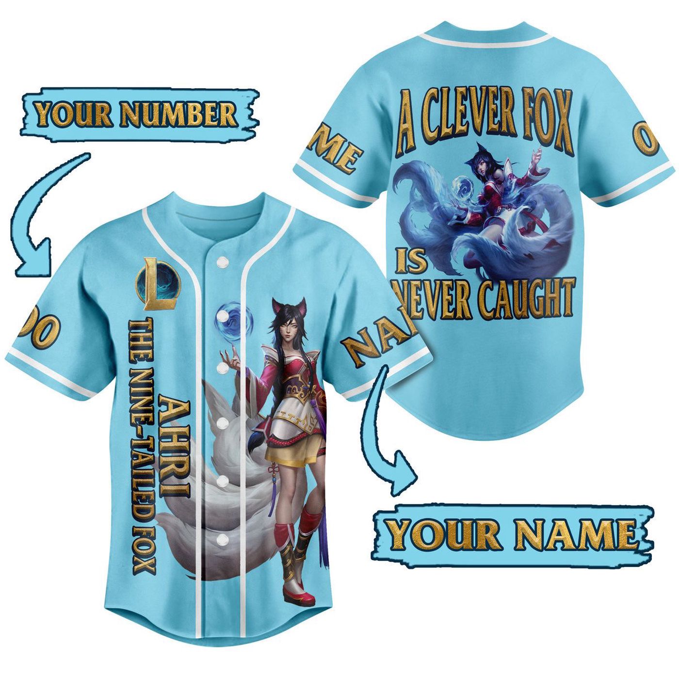 Ahri The Nine-Tailed Fox Baseball Jersey For Men Women And Kids Gift